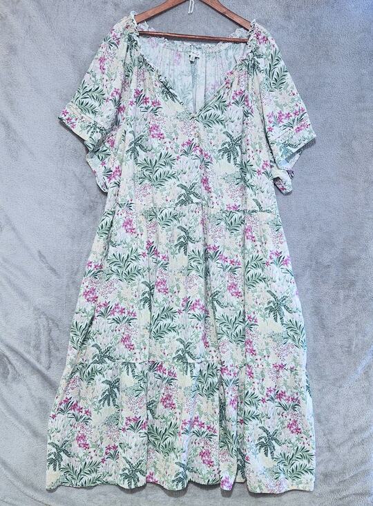 Wonderly Dresses & Skirts - Wonderly Linen Blend White Floral Tiered Cottage Maxi Dress Size 4X Boho Prairie